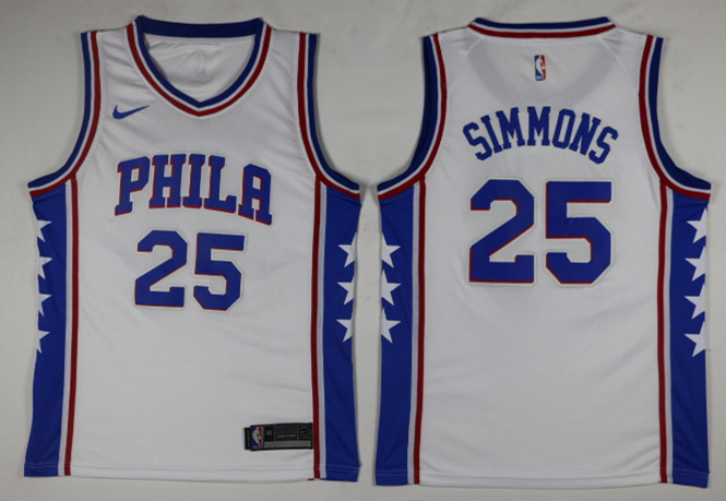 Men Philadelphia 76ers #25 Simmons White Game Nike NBA Jerseys